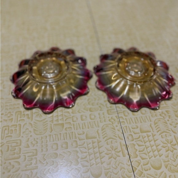 Vintage Federal Glass Pink and Gold Candle Holders - Picture 6 of 7